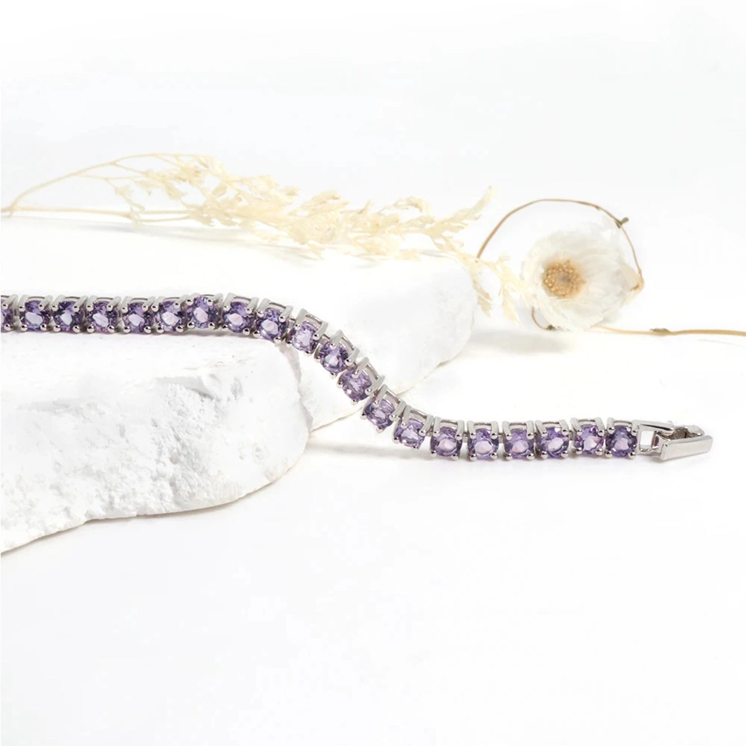 Brazil Amethyst Geometric Silver Bracelet